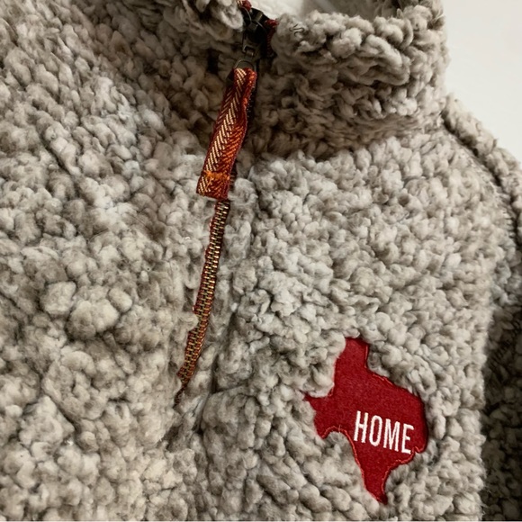 NWOT Men’s Beige Home Free Texas Logo Heavy Fleece Sherpa Zip Pullover Jacket - Picture 4 of 7